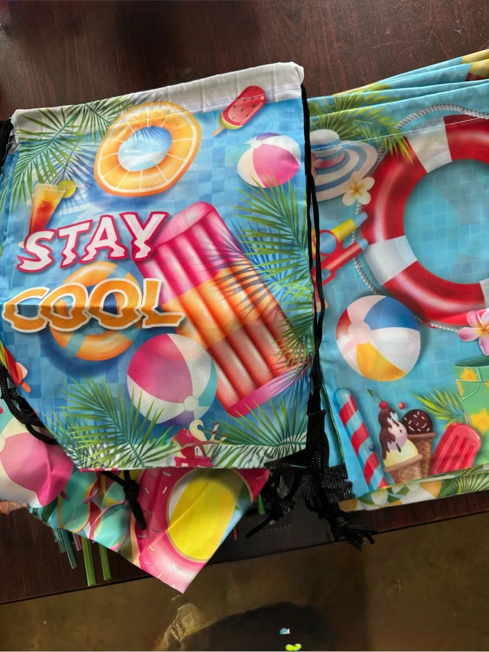 Multicolor Kids Spiral Drink Straws with Fun Beach Drawstring Bag